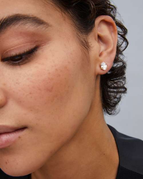 Cailin Gold Crystal Stud Earrings White CZ